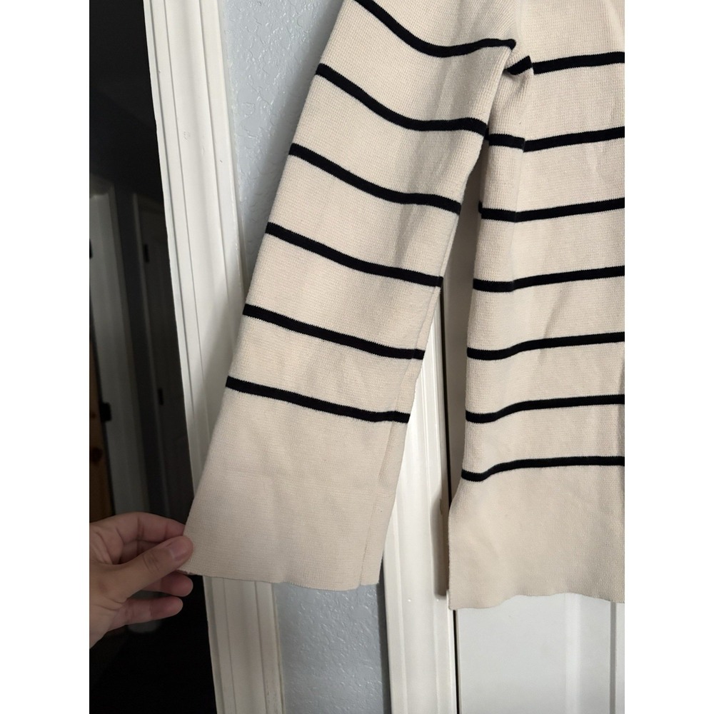 Selected Femme Striped Cardigan XS Beige Black Button Front Organic Cotton - Picture 2 of 9